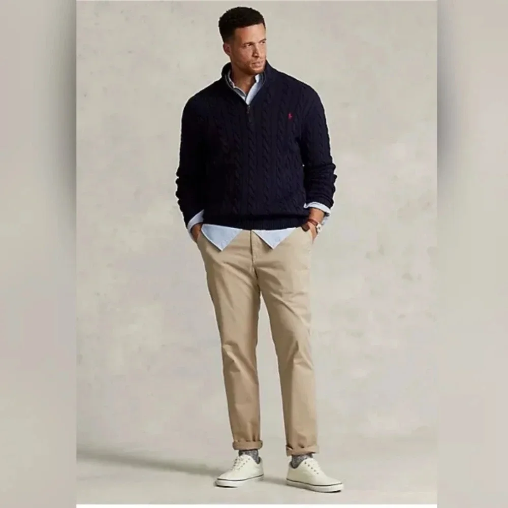 POLO Ralph Lauren Men's Blue 100% Cotton Cable Knit Quarter Zip Sweater Size XLT